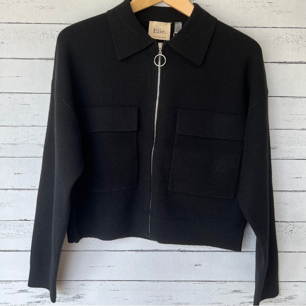 Elie Tahari Black Zip Front Sweater - NWT